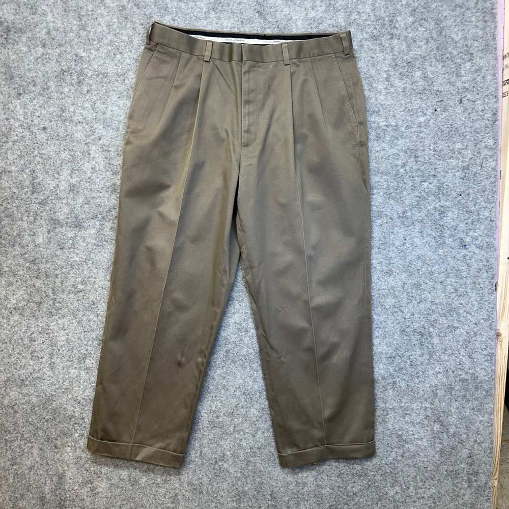 Perry Ellis Chino Pants Mens 38x30 Khaki Good Cuffed Cotton Twill Dress Slacks